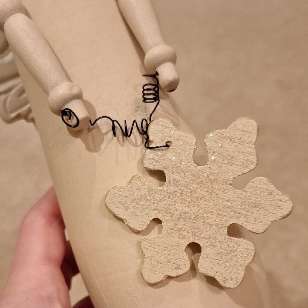 Wooden Angel Figurine with Snowflake Pendant